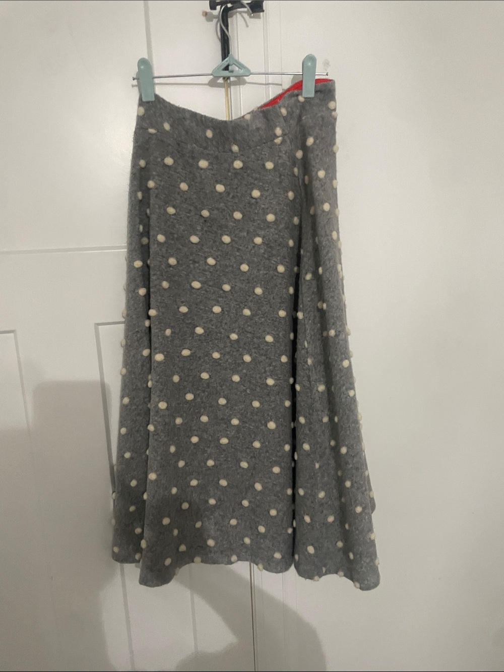 Anthropologie Gray Skirt with Cream Polka Dots